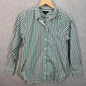 J.Crew Classic Blue Green Striped Button Long Sleeve Shirt Womens 4 NWT